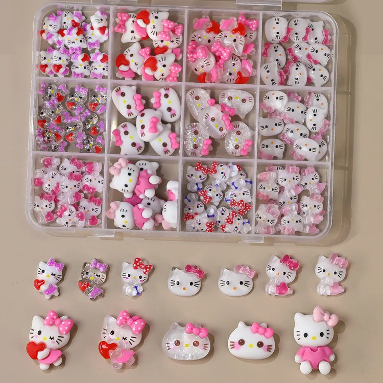 50Pcs Leopard Sanrio 3D Resin Nail Charms Mixed Kuromi My Melody Kitty Nail Parts DIY Manicure Decor Accessories
