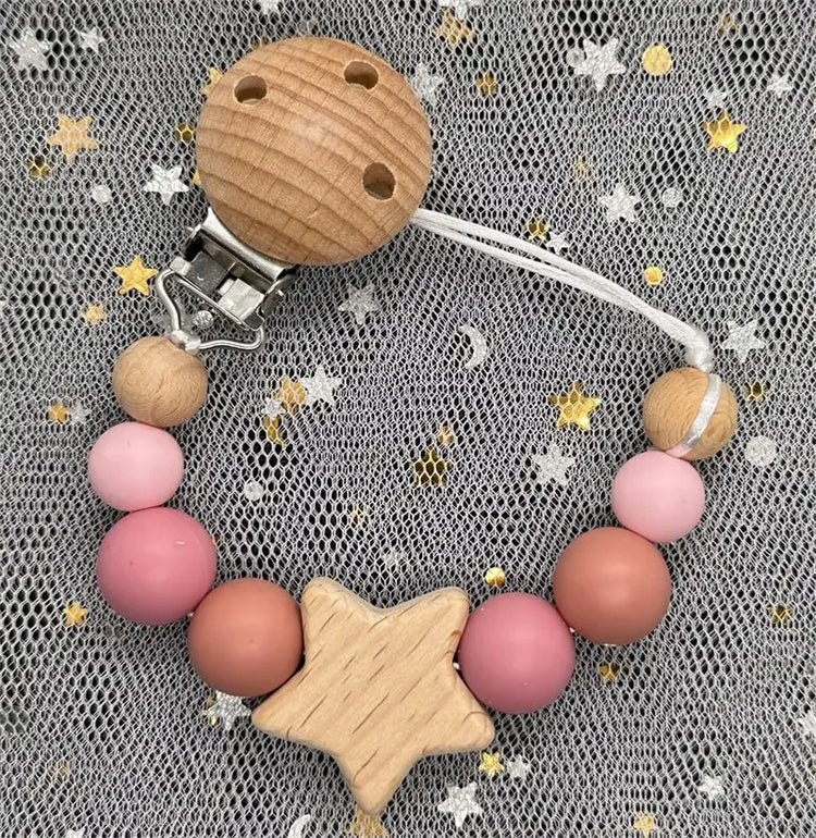Personalized Baby Pacifier Clip Custom Name Silicone Bead Nipple Dummy Clips Engraved Infant Wooden Pacifier Holder Newborn Gift