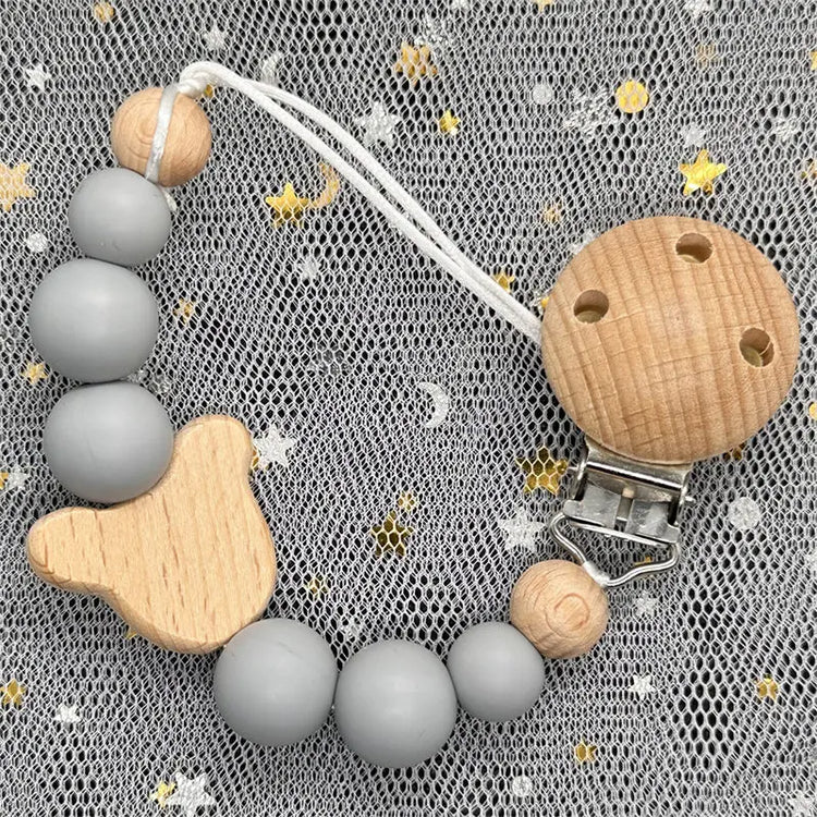 Personalized Baby Pacifier Clip Custom Name Silicone Bead Nipple Dummy Clips Engraved Infant Wooden Pacifier Holder Newborn Gift