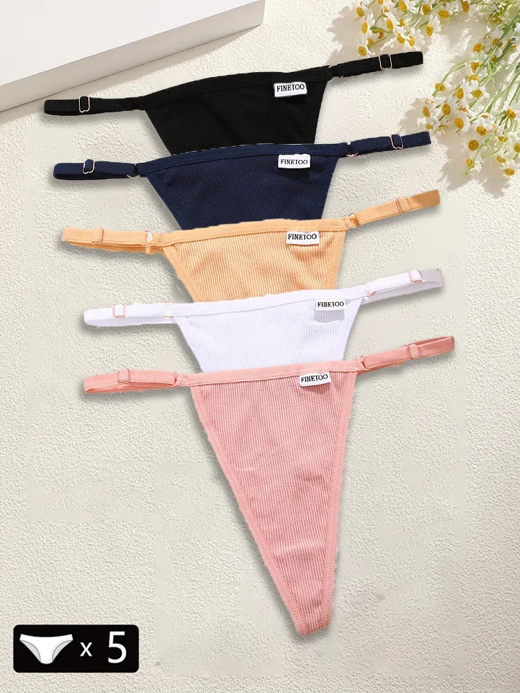 5Pcs Women's Cotton Adjustable Waist Panties Sexy Thongs G-String Solid Color Seamless Intimate Female Underpants Lingerie S-XL