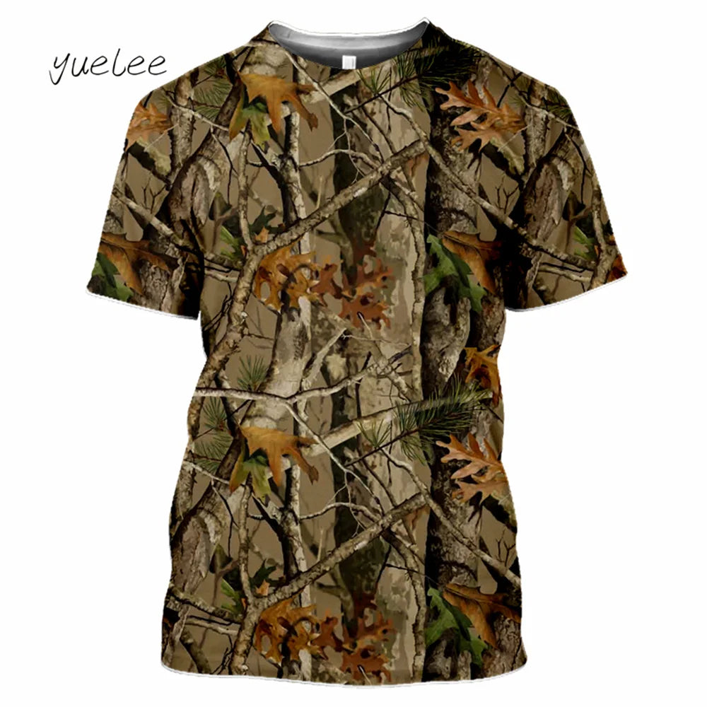 Novelty Men's T-Shirt 3D Woods Hunting Camouflage Print Short-Sleeved T-Shirt Outdoor Sports Tops Summer Men's Casual T-Shirt