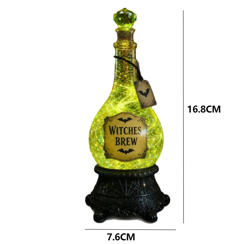 Funny Witches' Brew Potion Bottle Glitter Globe with Led Lights Resin Sparkling Powder Bottle Crafts Halloween Party Decoration