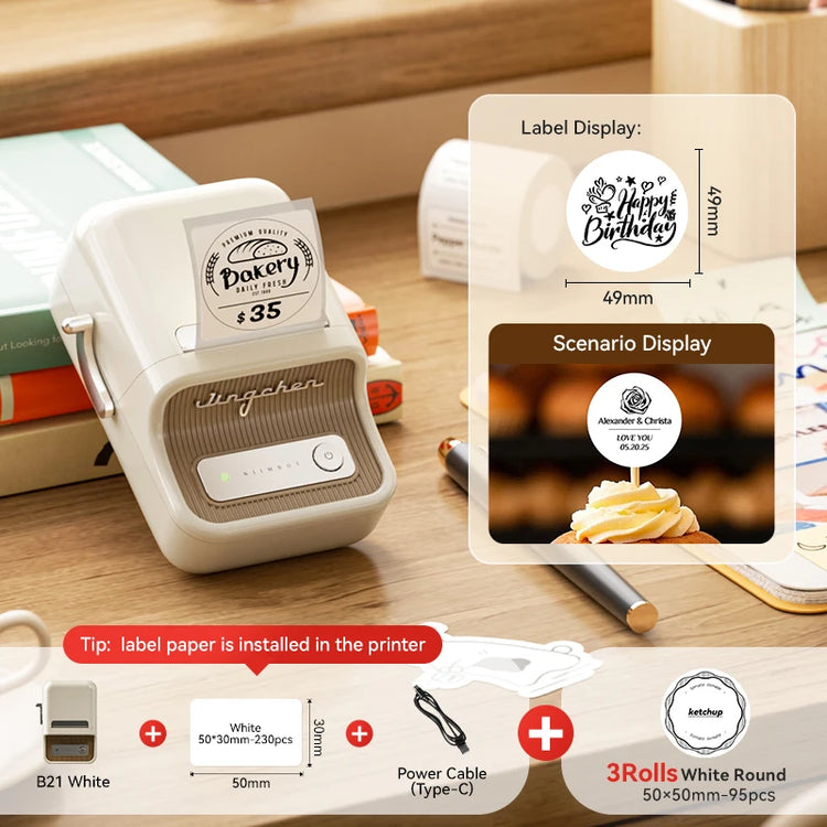 NIIMBOT B21/B1 Portable Thermal Printer 1500mAh Wireless Sticker Printer With Self-adhesive Labels For Barcode Clothing Jewelry