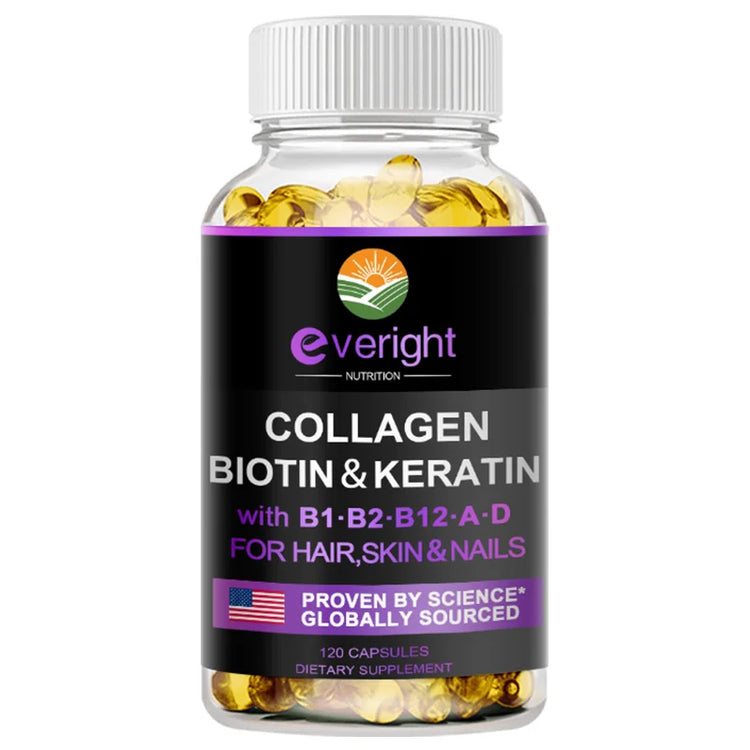 Biotin Hyaluronic Acid, Collagen Keratin –Hair Growth Vitamin – Nails & Skin,  B1, B2, B6, B12 Complex Supplement for Men &Women