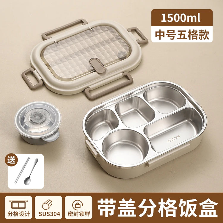 304 Stainless Steel Insulated Lunch Box Office Workers Sealed Portable Lunch Box with Bag Students Kids Commercial Bento Box Set