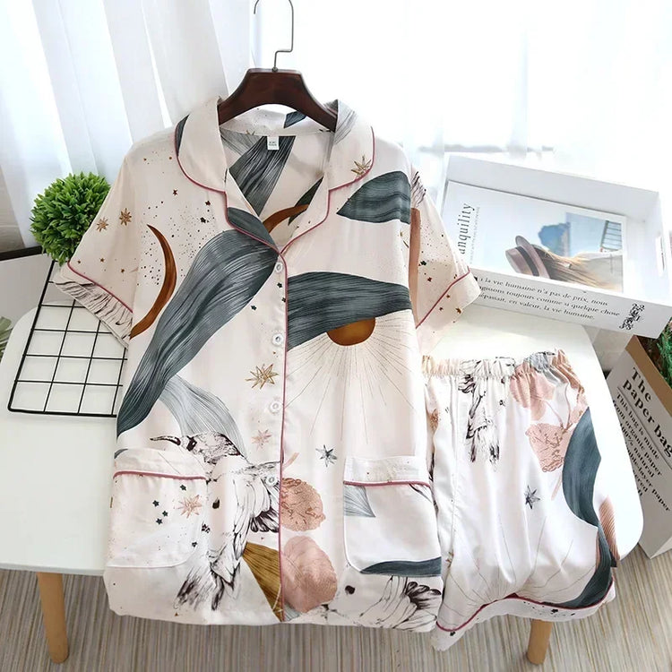 Spring / Summer New 100% Viscose Long-sleeved Trousers Ladies Pajamas Suit 3XL Plus Size Long Sleepwear Women's Home Nightwear
