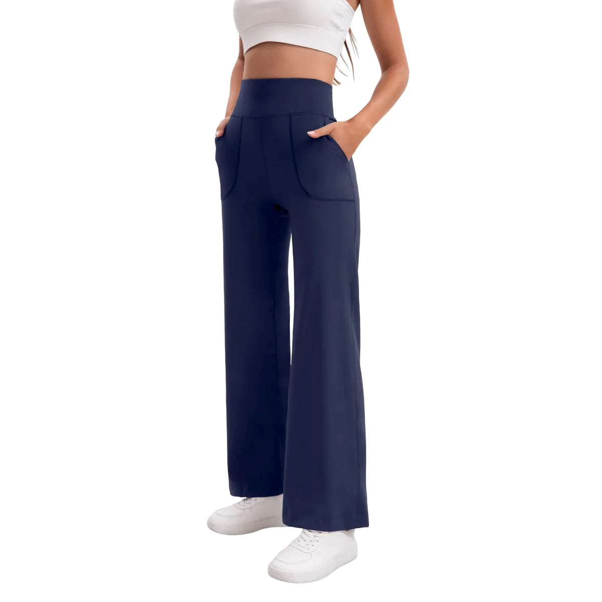 Women's High Waist Flared Yoga Pants Tummy Control M-Line Butt Lifting Two Pockets Stretchy Soft Flowy Workout Office