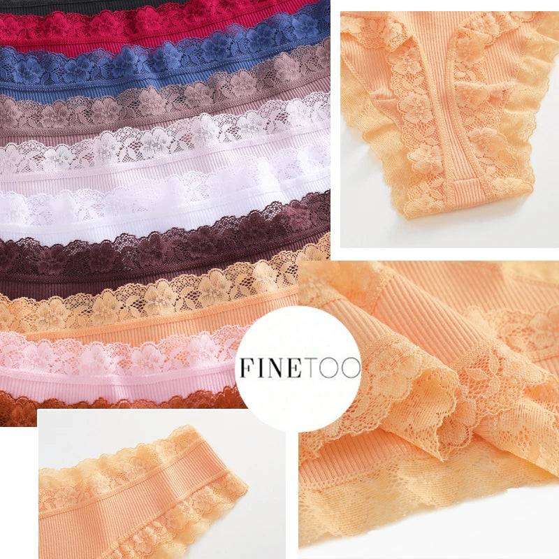 6Pcs/Set Cotton Patchwork Lace Panties Women Solid Color Breathable Low Waist G-strings Underwear Ladies Soft Comfortable Thongs