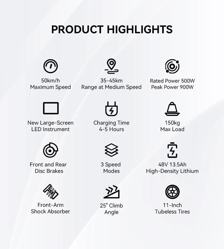 OOTD T10 Adult Foldable Electric Scooter, Max 900W Motor & 18Ah Battery, 45-60km Range, 11 Inch All-Terrain