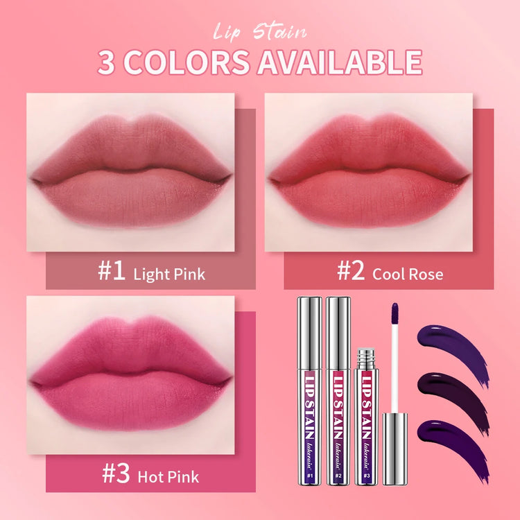 Lip Stain Blading Peel Off and Reveal Kit Long Lasting 3pcs Rose Waterproof Pink Lip Tint Transfer Proof Natural Lip Stain Kit