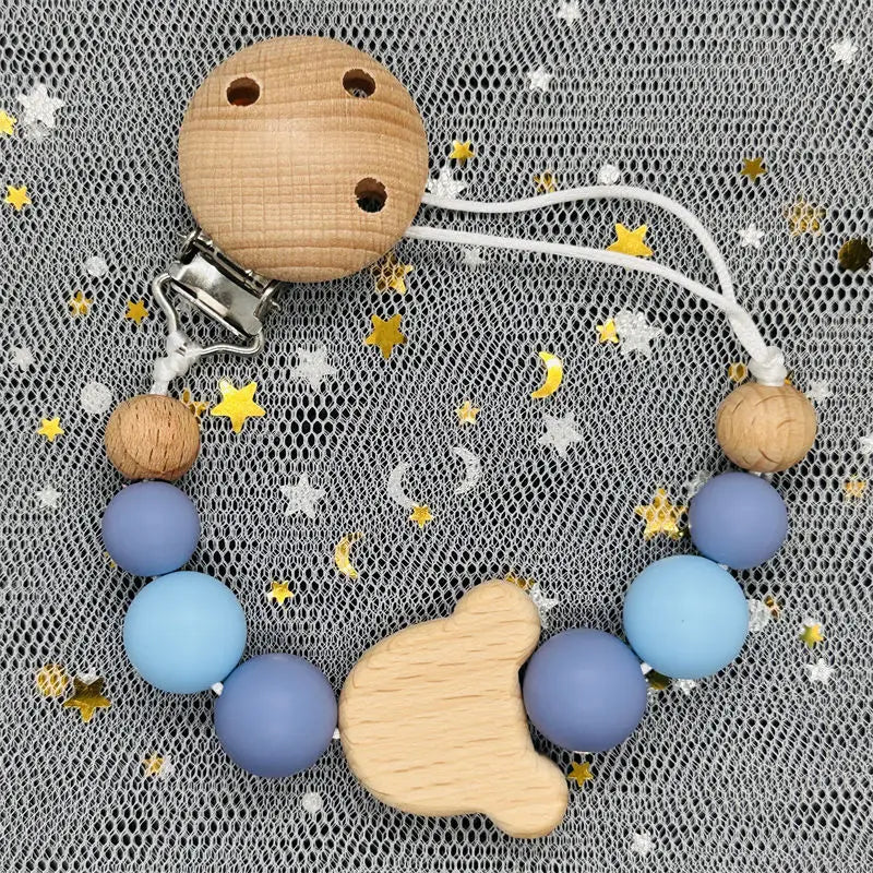 Personalized Baby Pacifier Clip Custom Name Silicone Bead Nipple Dummy Clips Engraved Infant Wooden Pacifier Holder Newborn Gift