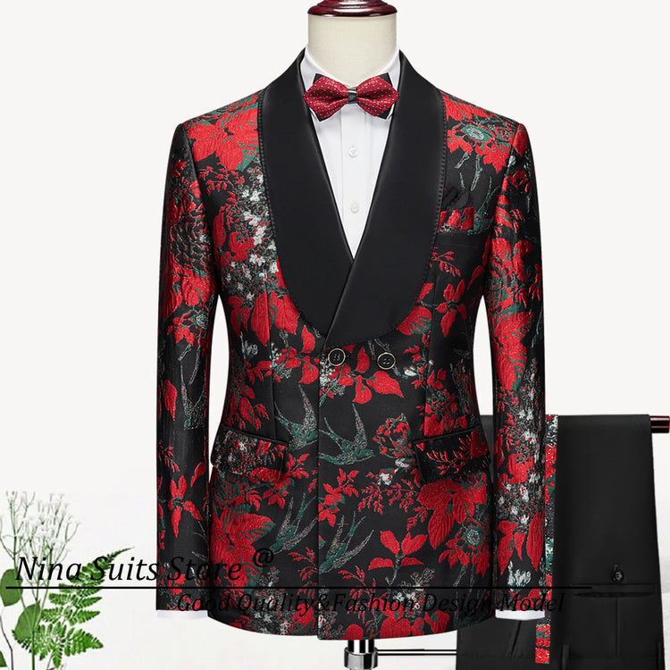 G&N 2026 New Series Men Suits Blazer Beautiful Lilac Purple Floral Pattern Tuxedos 3 Pieces Formal Party Costume Homme Slim Fit