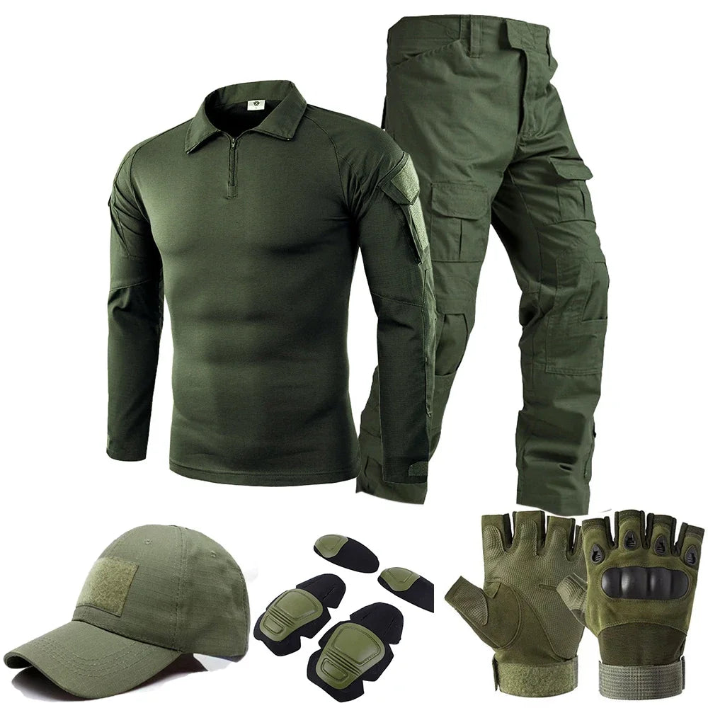 Green Tactical Suits Outdoor Uniform Men Clothing Training Suit Hunting Shirts Cargo Pants Paintball Mens Sets Wear Resistant