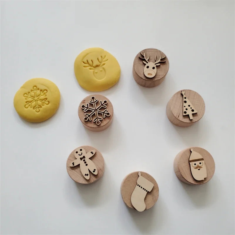 Kids Montessori Wooden Play Dough Stampers Tools Weather Insect Nature Stamps Playdough Fun Activity for Children Sensory Toys