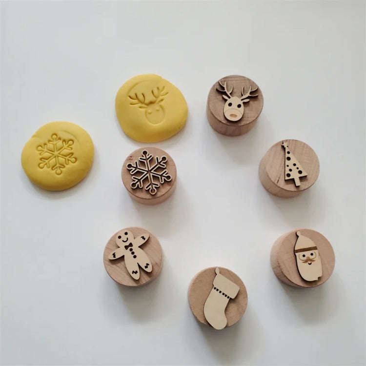 Kids Montessori Wooden Play Dough Stampers Tools Weather Insect Nature Stamps Playdough Fun Activity for Children Sensory Toys