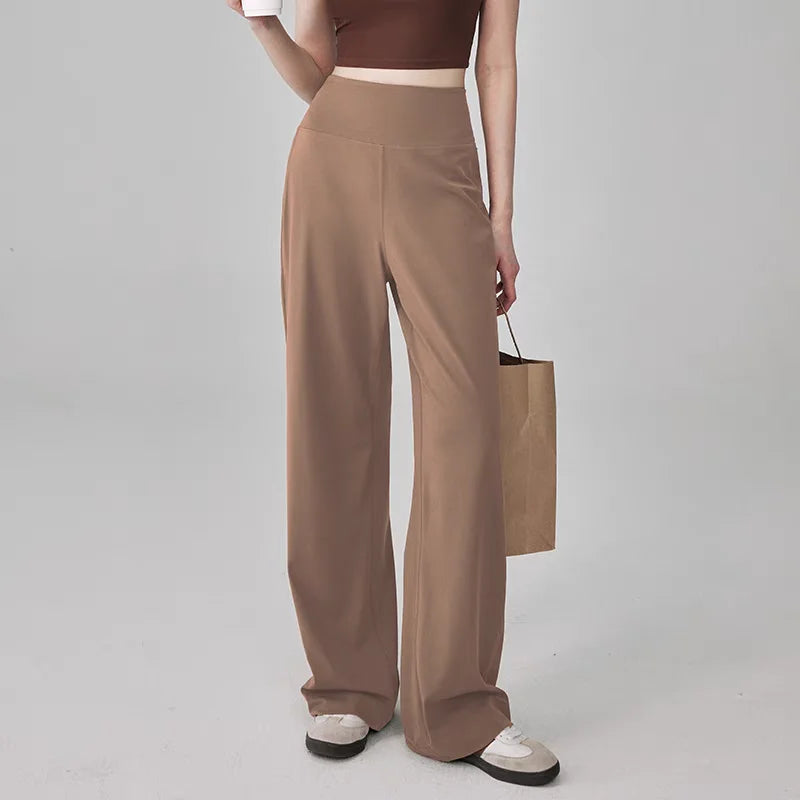 Women's High Quality Pants With Pockets High Waist Stretch Loose Sweatpants Nake-Feeling Sports Leisure  Yoga Workout Pants