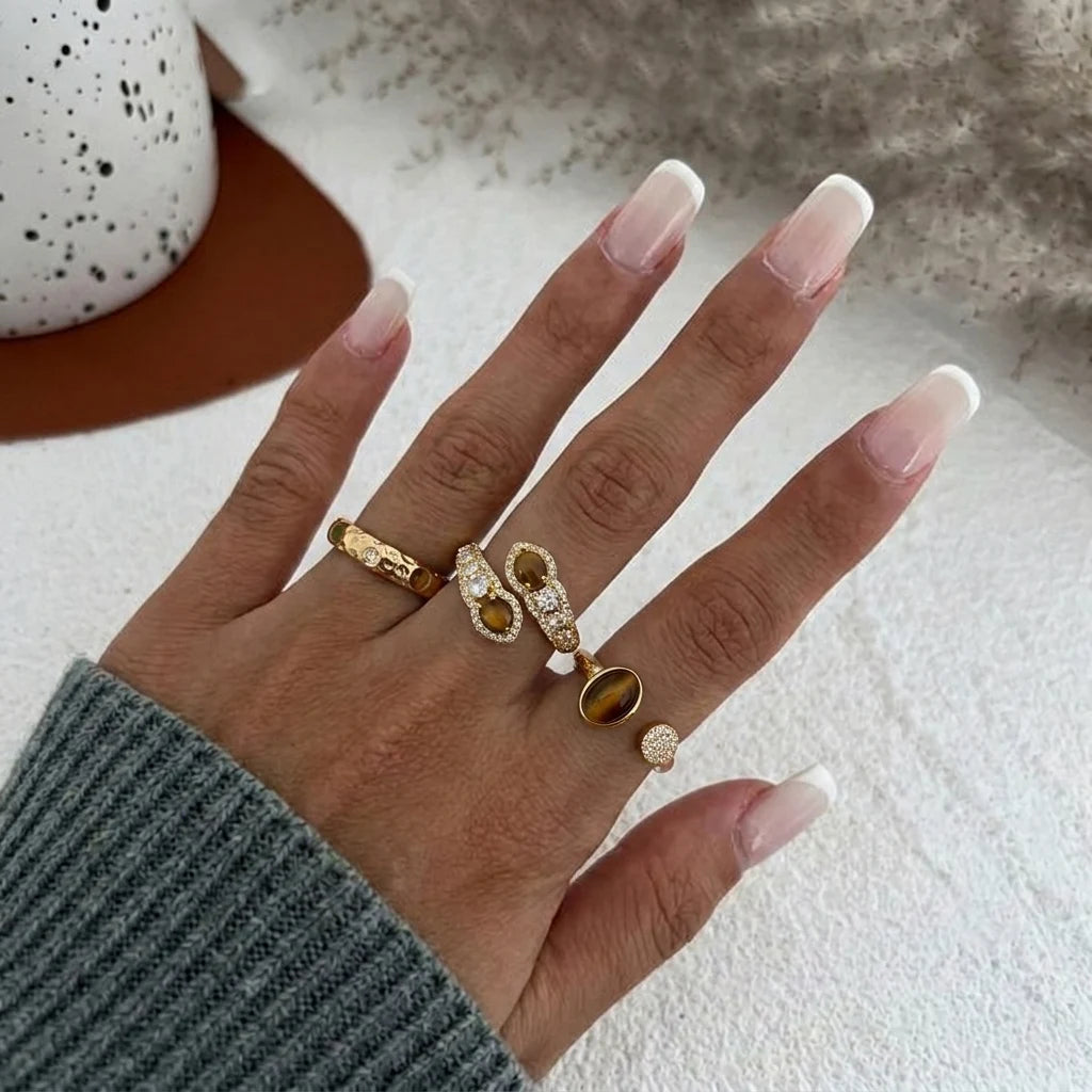 15PCS/Set Cool Oversized Smooth Abstract Lava Line Ring Set Women's Trendy Geometric Stacking Finger Ring Accessories