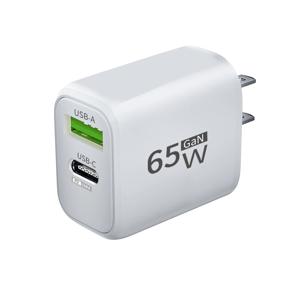 PD 65W GaN USB C Charger Dual Ports USB Type C Charger QC3.0 Fast Charging Charger Power Adapter for iPhone Samsung Xiaomi POCO