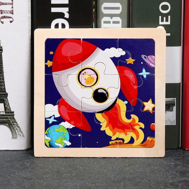 11*11cm 3D Wooden Puzzle Baby Toys Cartoon Animal Traffic Tangram Jigsaw Puzzle Early Learning Educational Toys for Children