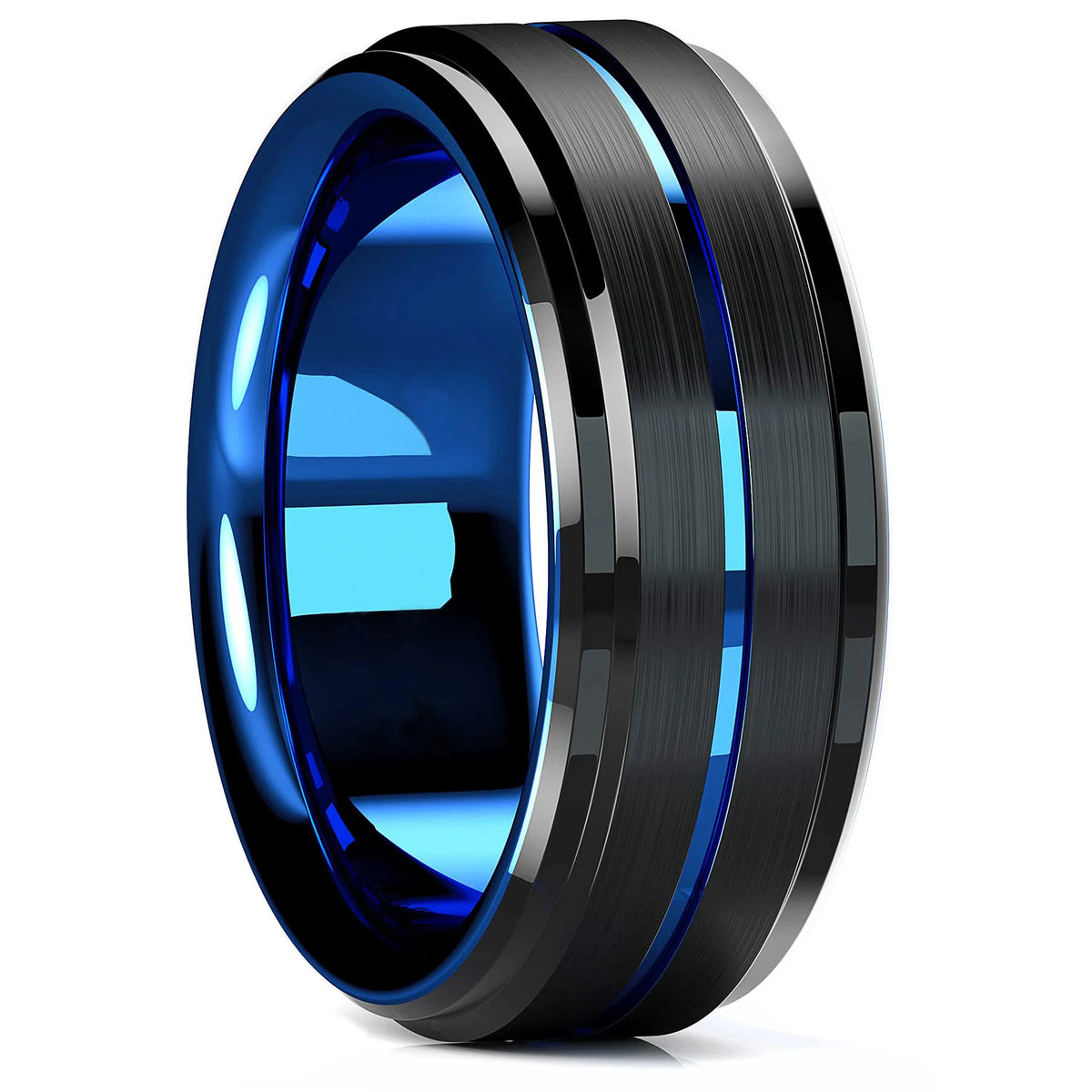 Simple 8mm Silver Color Stainless Steel Rings For Men Women Matte Finish Beveled Edge Men Wedding Rings Party Jewelry Gifts