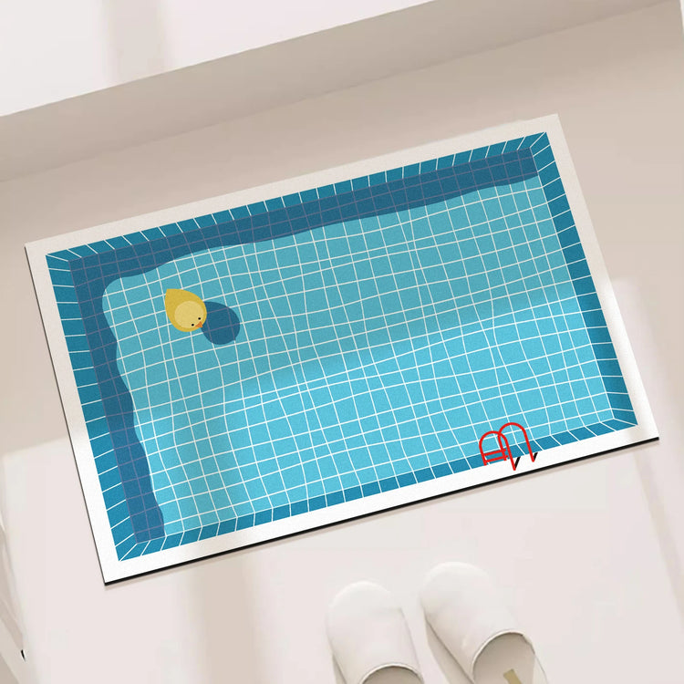 Rubber Bathroom Anti-Slip Floor Mat, Water-Absorbing and Quick-Drying Floor Mat, Cartoon-Style Swimming Pool Print Floor Mat