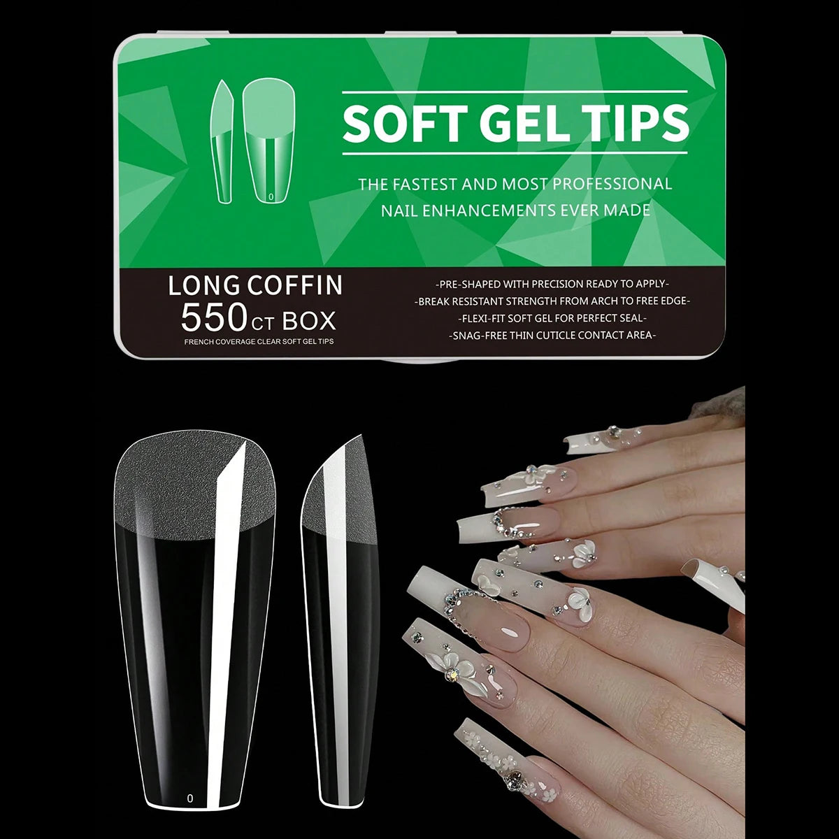 550pcs Soft Gel Nail Tips Medium Short Almond Coffin Stiletto Full Cover  Press on Nails Half Matte Acrylic DIY Extension Tools