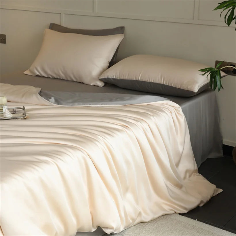 Mulberry Silk Bedding Set Luxury Natural 100% Silk Duvet Cover Set Bed Sheet Pillowcase Single Double Bedsheet King Queen Size