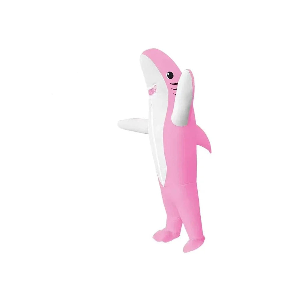 Christmas Cute Unique Standing Blue Shark Design Inflatable Suit, Halloween Play Inflatable Costume Props Shark Inflatable Suit