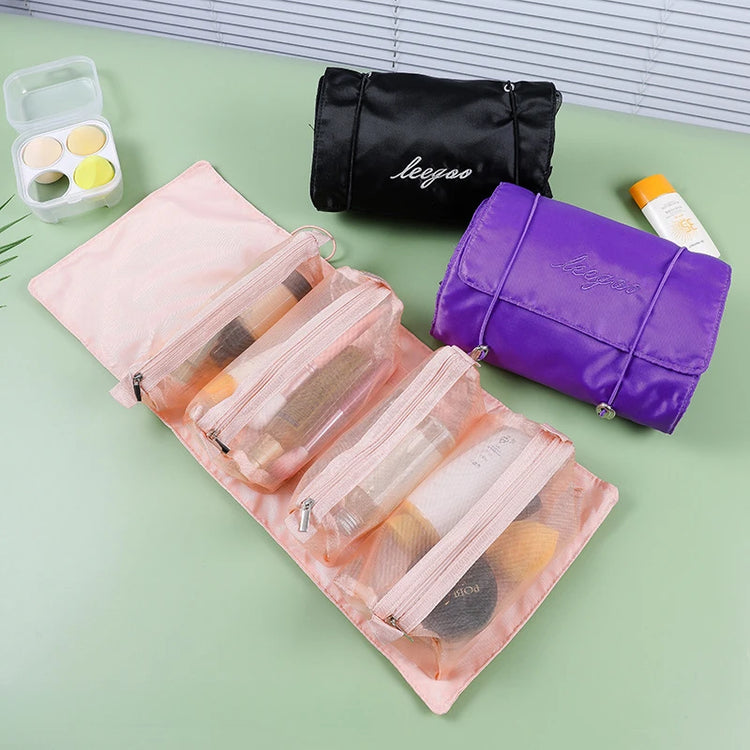 4-in-1 Removable Makeup Bag Foldable Travel Cosmetic Organizer Waterproof Nylon Multi Pocket Toiletry Storage Bag