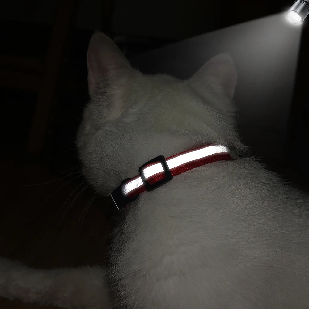 Customized Cat Collar Reflective Cat Collar Free Engraved Puppy Kitten Pet ID Nameplate Necklace With Bell Anti-lost For Cats