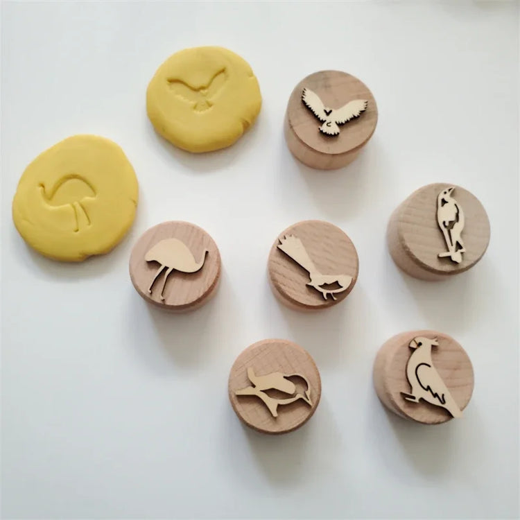 Kids Montessori Wooden Play Dough Stampers Tools Weather Insect Nature Stamps Playdough Fun Activity for Children Sensory Toys