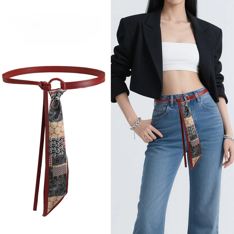 Unisex Retro Red Paisley Scarf Waist Belt Women Stylish Waist Chain Waistband Versatile Ornament Gift Bulk Wholesale