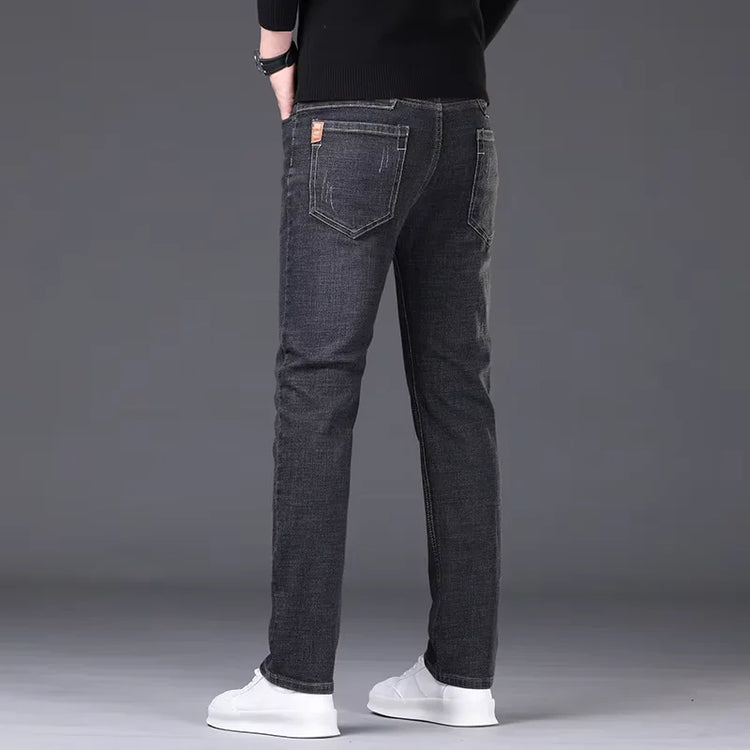 Men's jeans, casual straight leg, elastic, fashionable, classic, blue and black work denim pants, men's brand clothing