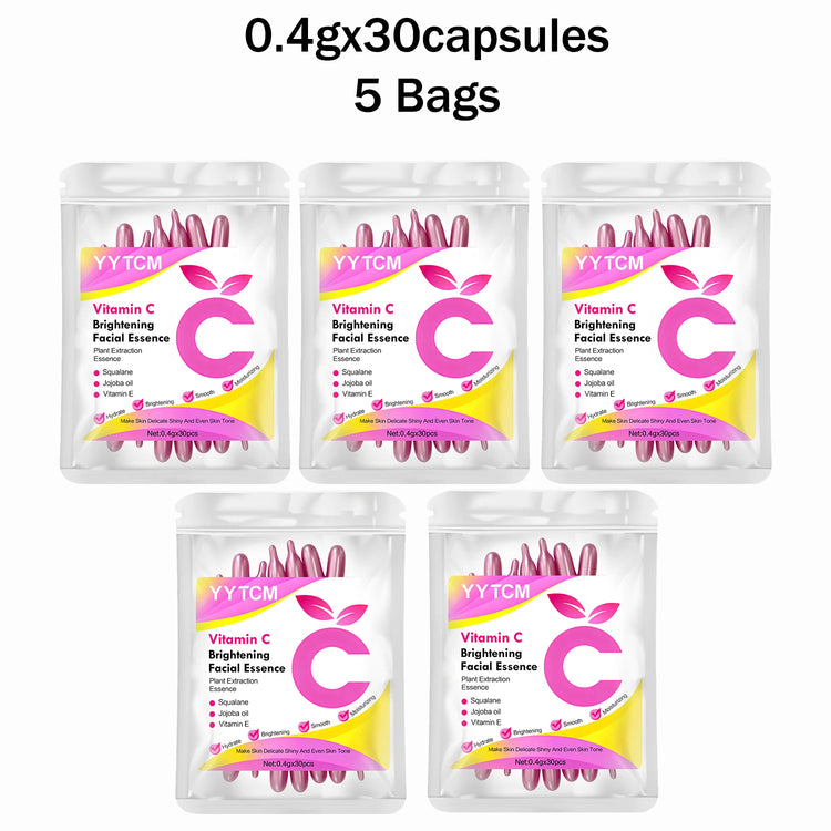 Vitamin C Skin-Brightening and Moisturizing Capsule Essence, Hydrates and Smooths Skin, Contains Plant Squalane, Vitamin E, Magnolia Oil, Jojoba Seed Oil, Deeply Hydrates and Brightens Skin Essence (0.4Gx30 Capsules)/Bag-1 Ba