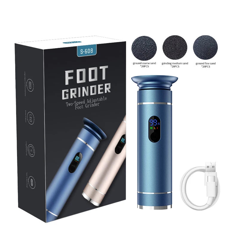Aluminum Alloy Electric Foot Grinder Dual Power Type-C/Battery Callus & Dead Skin Remover Pedicure Tool for Smooth Feet