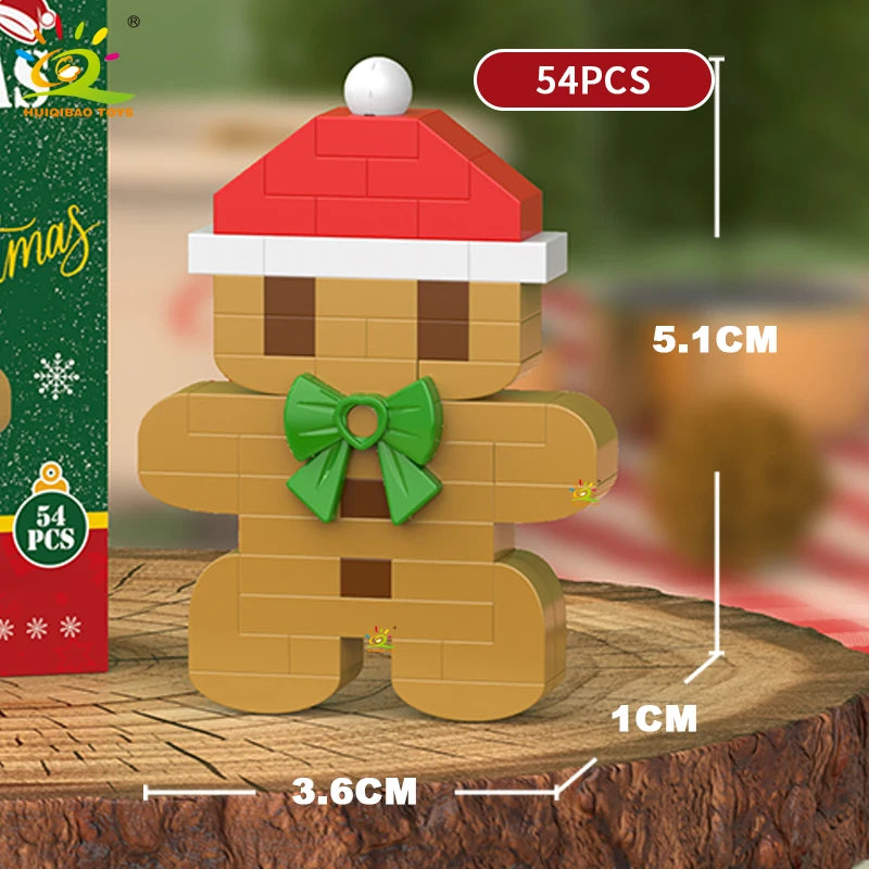 HUIQIBAO Christmas Mini Building Blocks Set DIY Santa Claus Xmas Tree Snowman House Ornament Kid Educational Assembly Toy