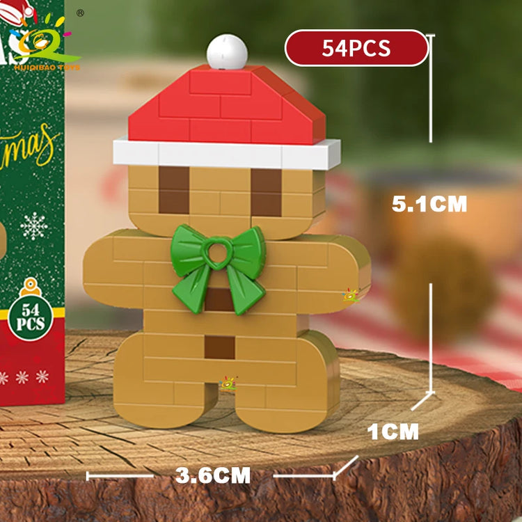 HUIQIBAO Christmas Mini Building Blocks Set DIY Santa Claus Xmas Tree Snowman House Ornament Kid Educational Assembly Toy