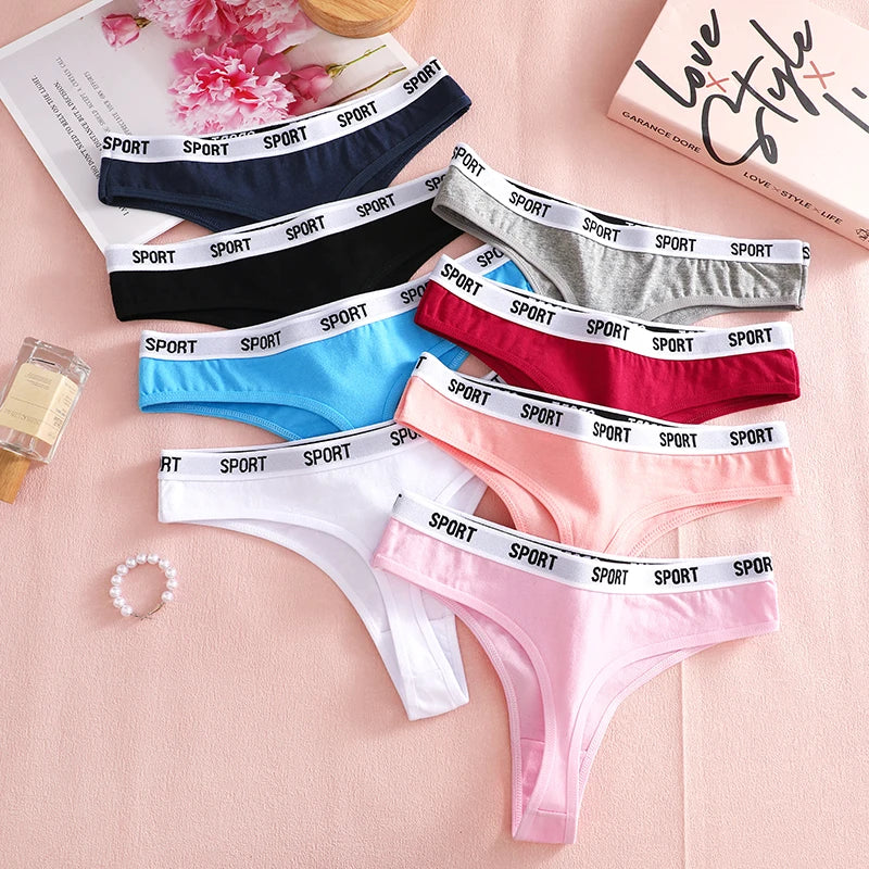 FINETOO 14 Pack Women's Cotton Thong Low‑Rise Elastic Panties SPORT Letter Waistband Briefs Breathable Soft Ladies Underwear No‑Show Daily Sports Wear Multipack S‑XL
