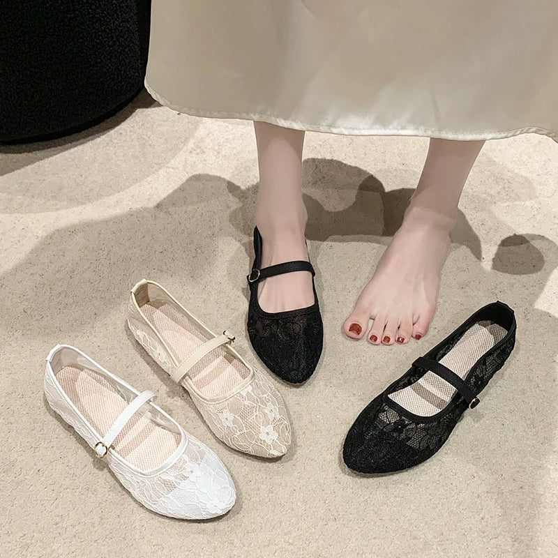 2026 New Women Flats Shoes Summer Ballet Flats Fashion Bow Women Shoes Slip on Sweet Hollow Flat Shoes Female Zapatos De Mujer