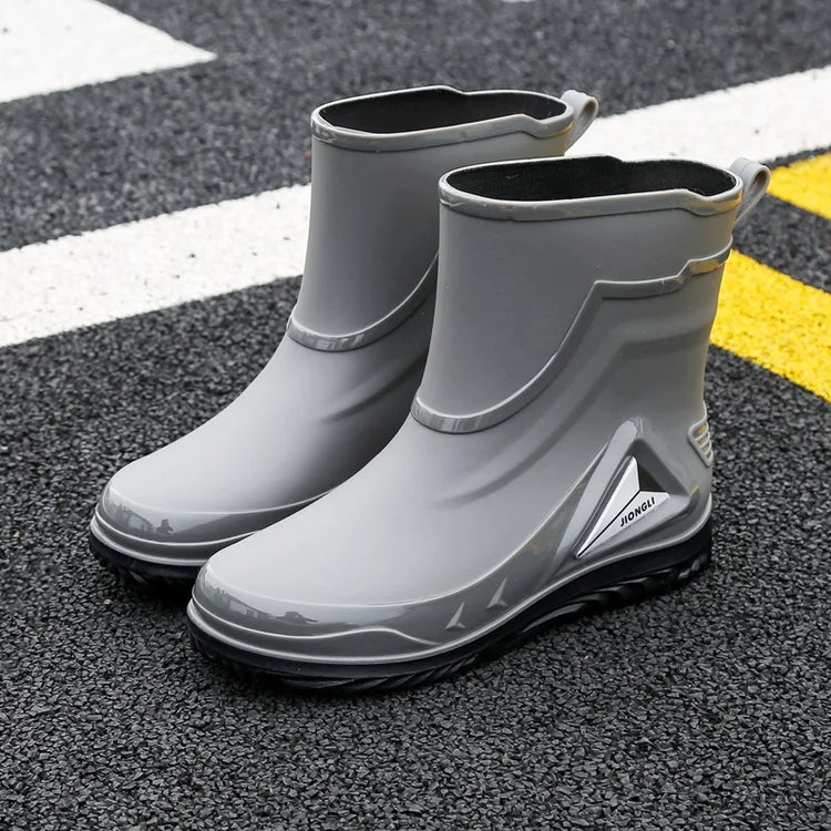 2026 Men's new short tube water boots, waterproof shoes, anti slip thick soled rain boots, outdoor work rain boots