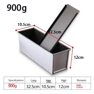 250g/450g/600g/750g/900g/1000g Aluminum Alloy Black Non-Stick Coating Toast Boxes Bread Loaf Pan Cake Mold Baking Tool with Lid