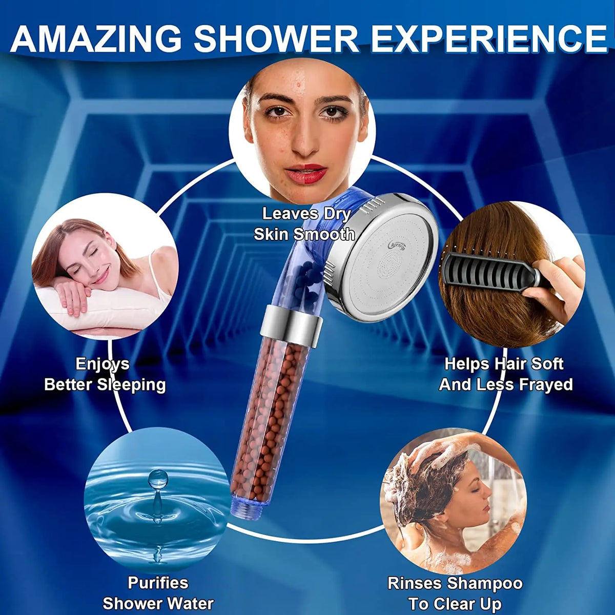 New 3 Modes Filtered Shower Head for Hard Water Handheld High Pressure Showerhead with Mineral Stones Eco Spa Bathroom Shower