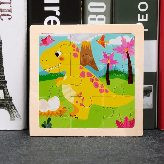 11*11cm 3D Wooden Puzzle Baby Toys Cartoon Animal Traffic Tangram Jigsaw Puzzle Early Learning Educational Toys for Children