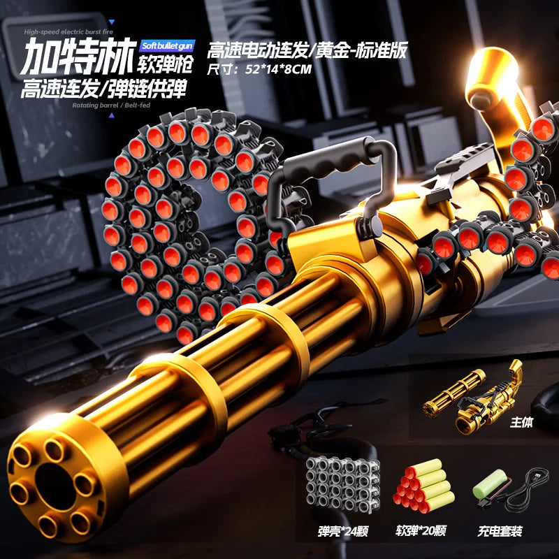 Gold Rotating Chain Gatling Soft Bullet Gun Can Launch Toy Machine Gun Model Chicken Eating Heavy Machine Gun
