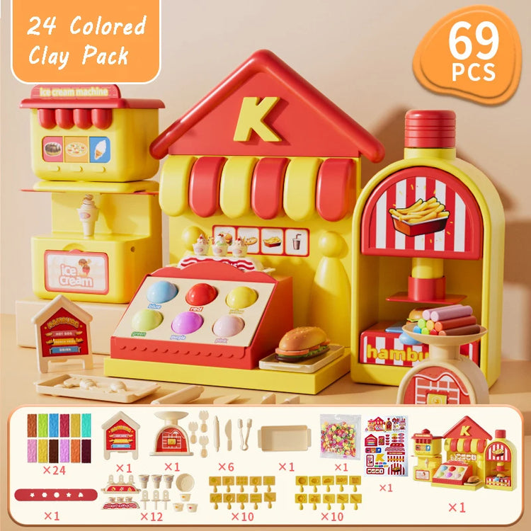 Kids Plasticine Food Make Machine Creative Toy DIY Slime Making Kit Simulation Hamburg Ice Cream Mold Kitchen Toy for Girls Gift
