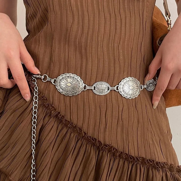 Retro Ethnic Style Waist Chain Metal Silver Bohemian Versatile Belt Dress Decoration Sweater Chain