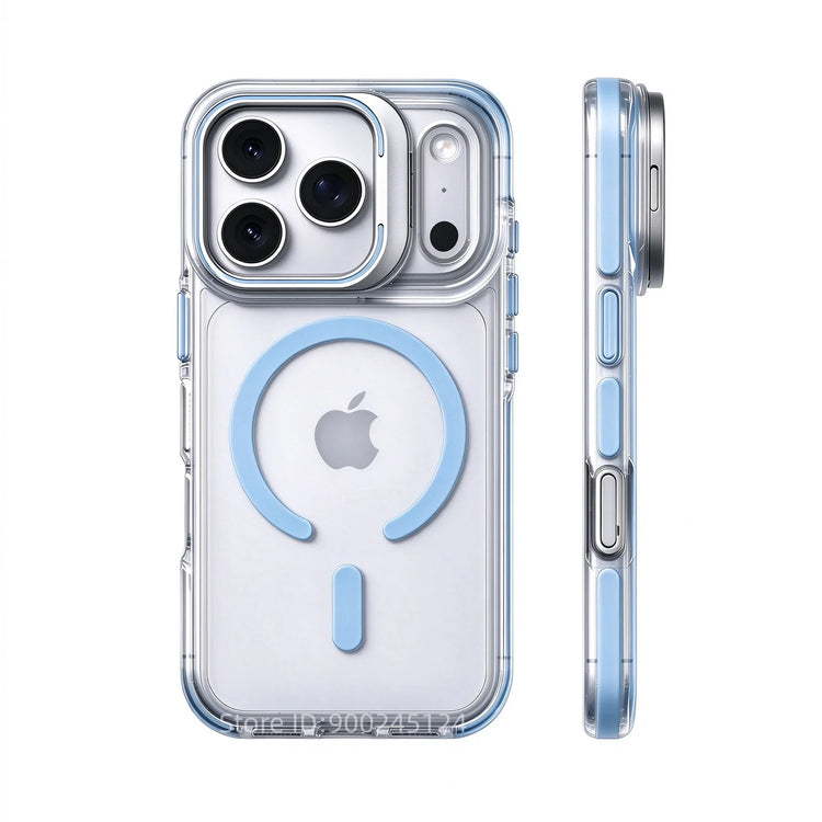 Luxury Magnetic Shockproof Clear Bumper Case for iPhone 17 18 Pro Max 16 15 14 13 12 Plus For Magsafe Lens Protect Stand Cover