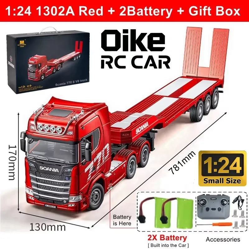 Remote Control Truck HUINA 1501 4WD RC Semi Trailer Car Heavy Duty Tractor with Light Sound 4X4 Off Road Tank Vehicle Model Toy