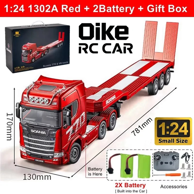Remote Control Truck HUINA 1501 4WD RC Semi Trailer Car Heavy Duty Tractor with Light Sound 4X4 Off Road Tank Vehicle Model Toy