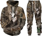 Men's Camouflage Hunting Animal Tracksuit Outfits 3D Wolf Print Hoodies 2-Piece Autumn/Winter Outdoor Sweatshirts Sweatpants Set